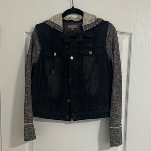 Harper Black Denim Jacket with Gray Hood